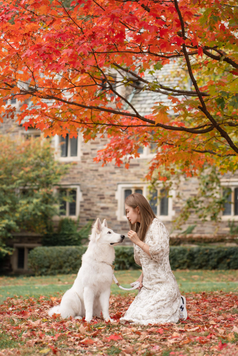 dog and people photography in fall in Princeton NJ