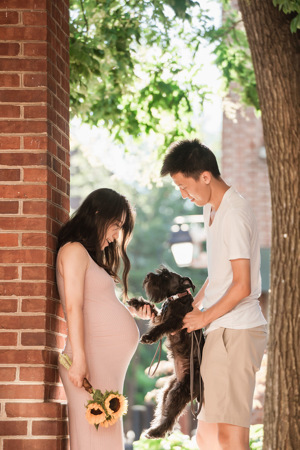 Maternity Photo with dog in Philly Downtown