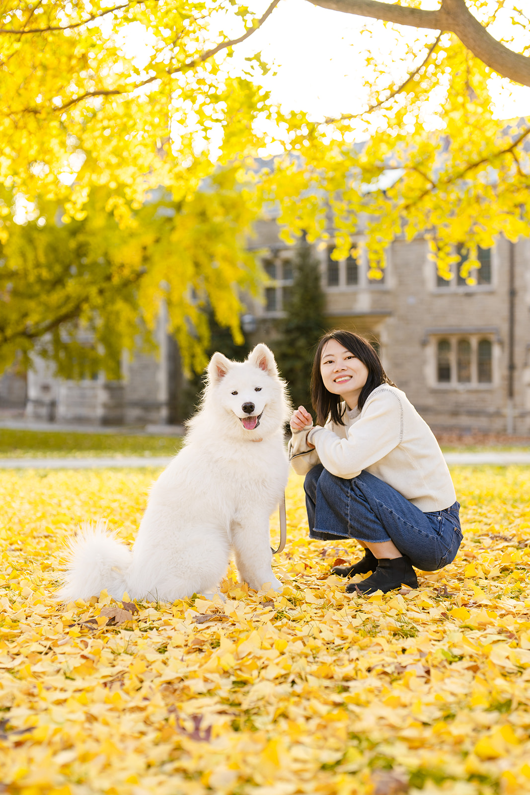 Fall Dog and People Family Photo in Princeton University